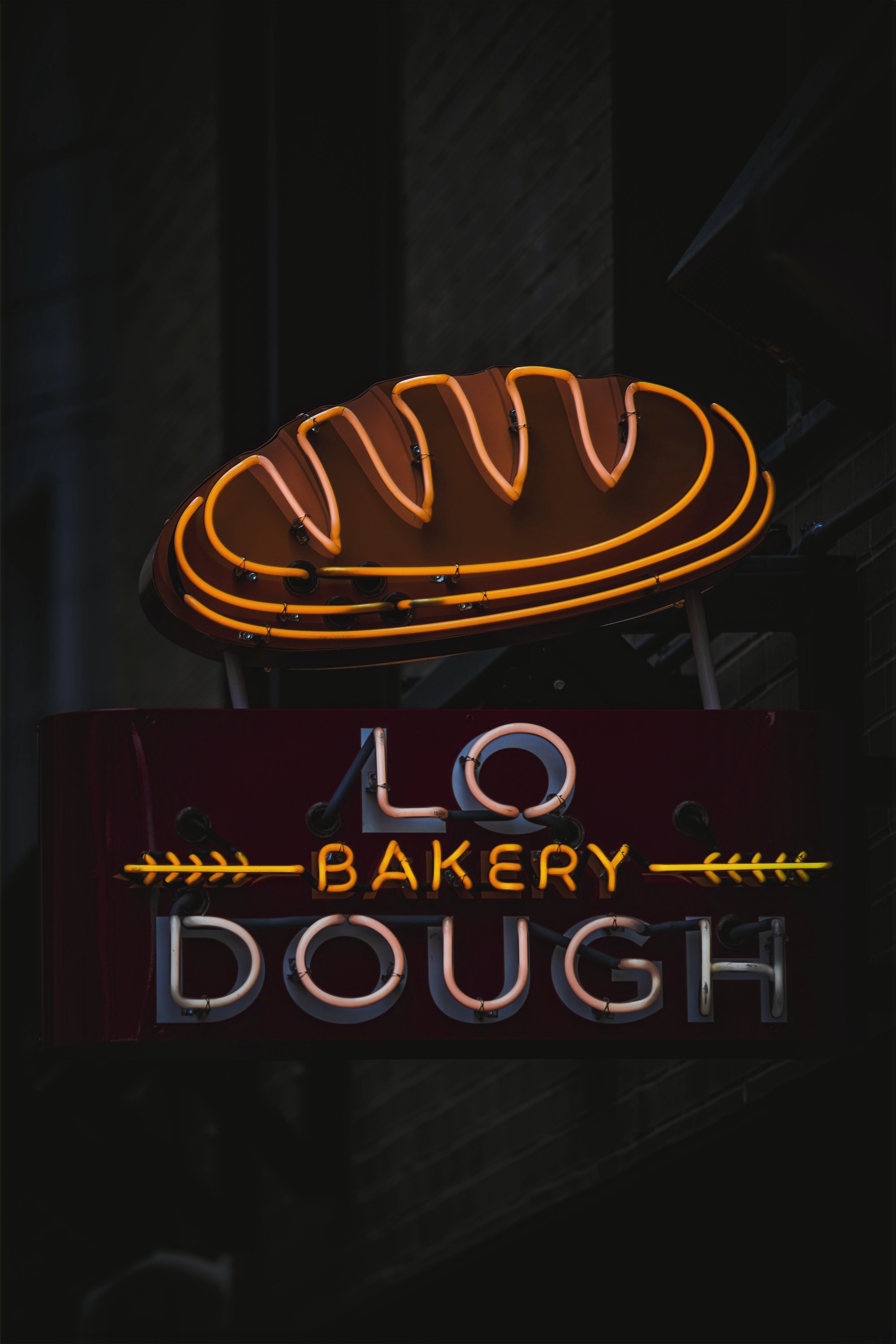 LoDough Bakery neon bread sign